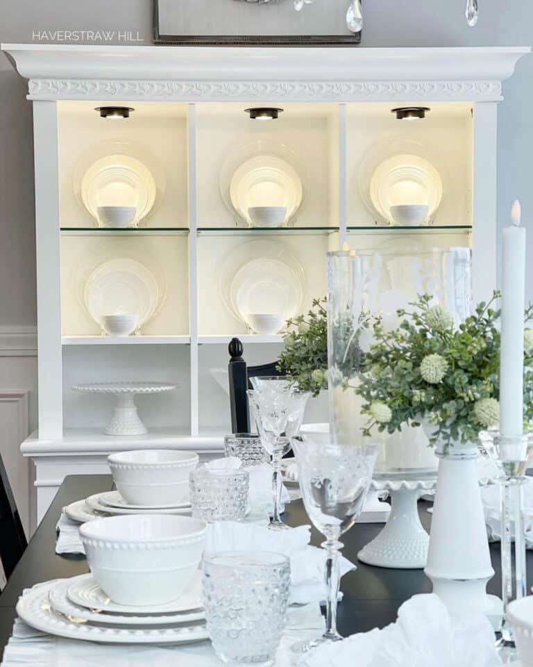 White Dining Room Table Setting with Glass