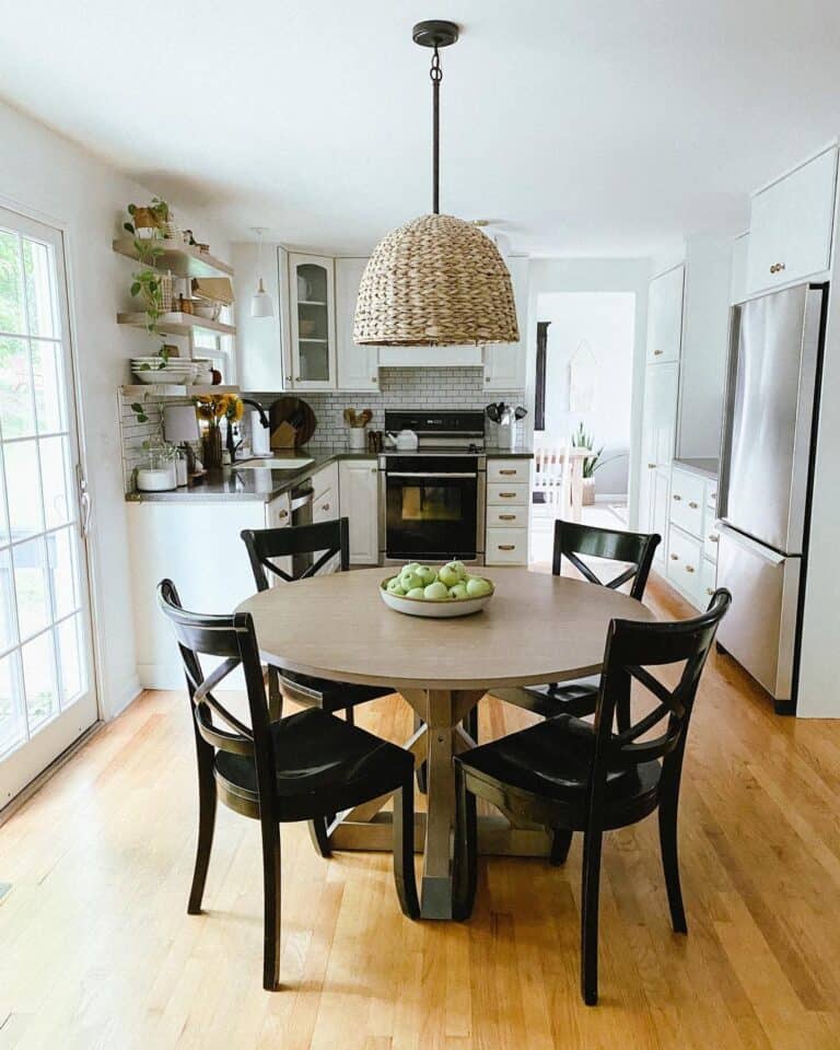Light Rattan Hanging Light Over Circular Table