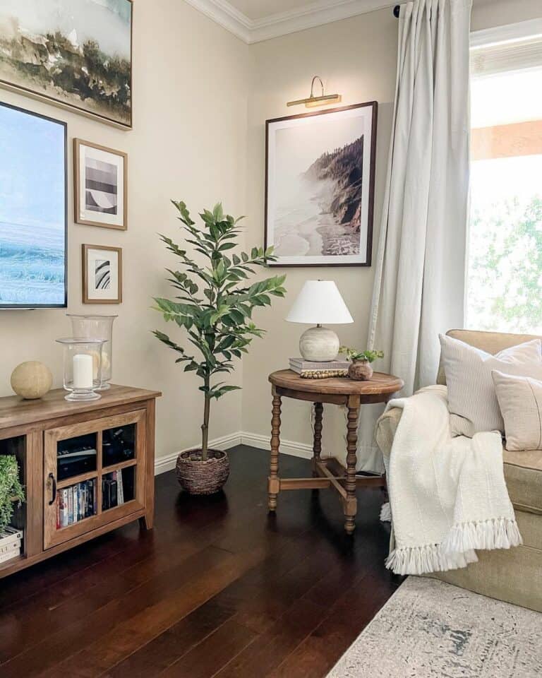 Turned Leg Table and Dark Wood Flooring