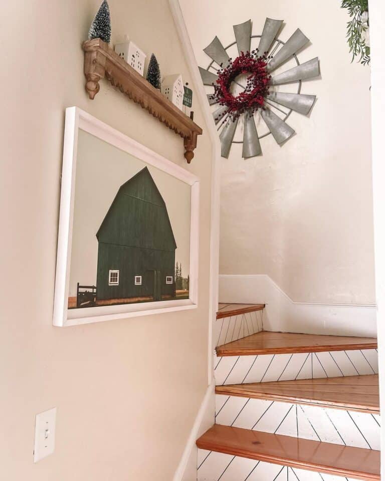 White Chevron Steps with White Stair Skirt Boards