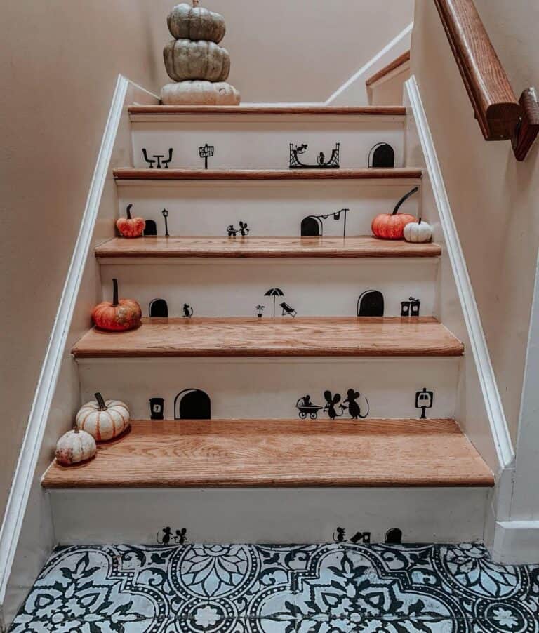 Stairs with White Stair Skirt Board Trim