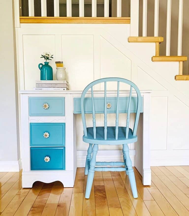 White Desk with Blue Drawers