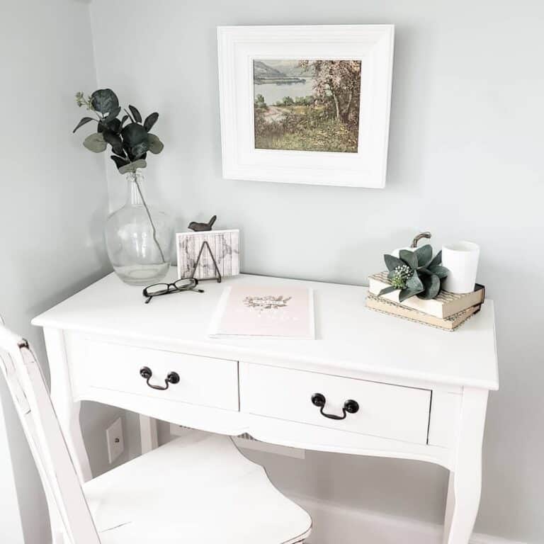 White Modern Desk and a Light Blue Bedroom