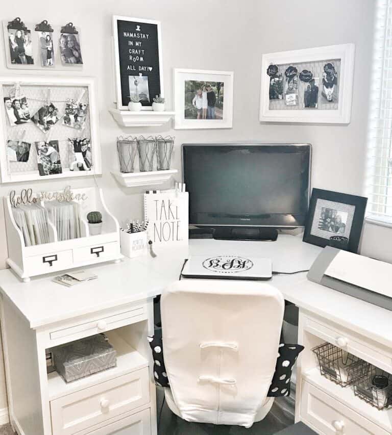 L-Shaped White Desk in a Corner