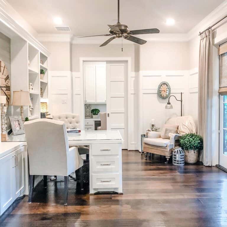 Girly Glam Office With a White Desk with Drawers