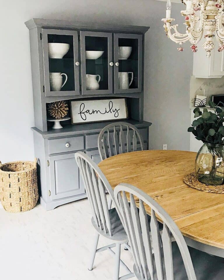 Gray Glass Front Hutch in Gray Dining Room