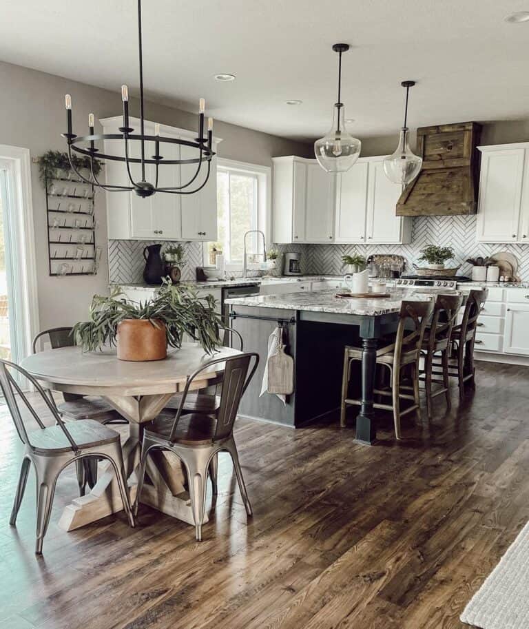 Round Table in Dining Room with Gray Walls