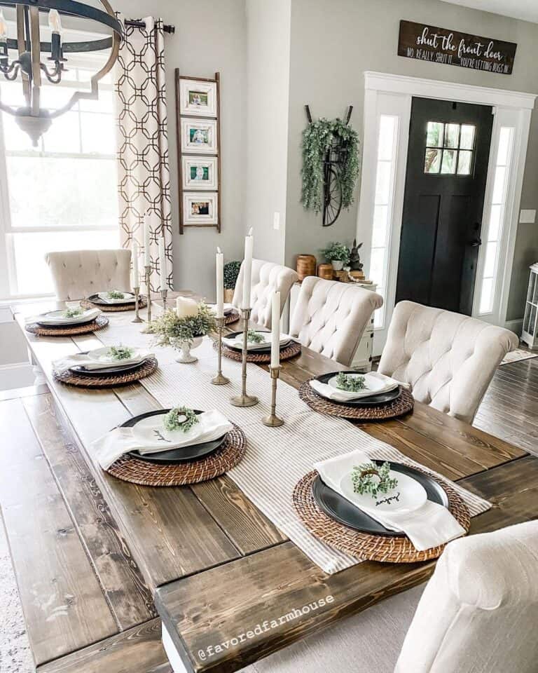 Dining Room with Stained Wood Rectangular Dining Table