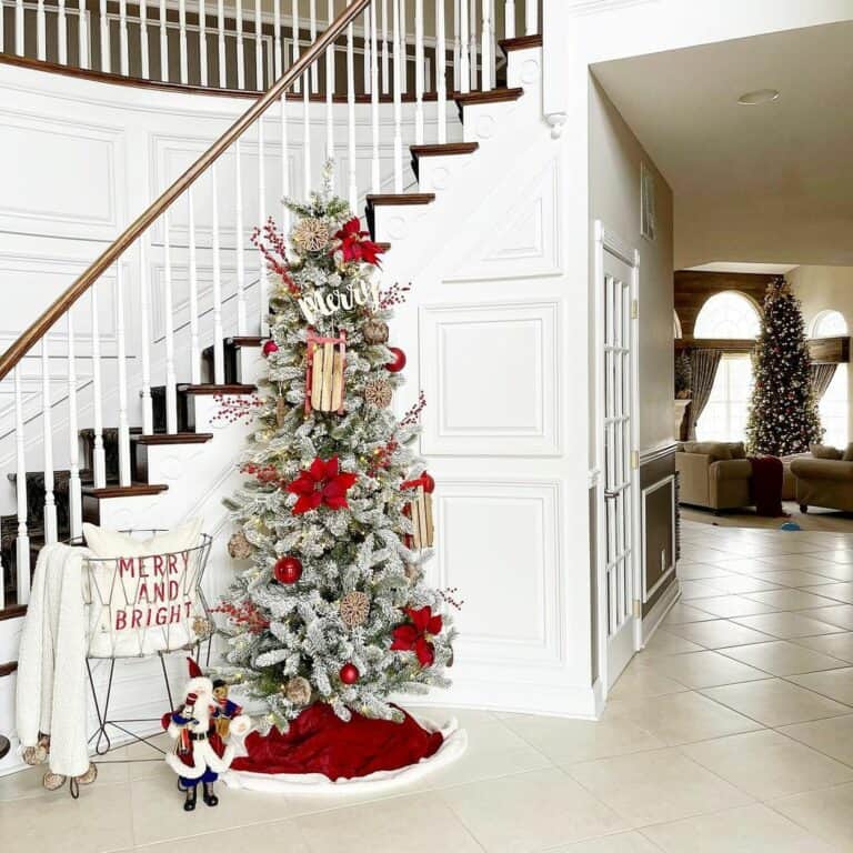 White Wainscoting and Red Christmas Tree Skirt