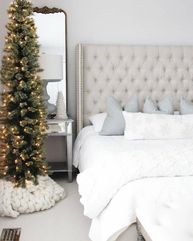 Chunky Knit Christmas Tree Skirt and Tufted Headboard