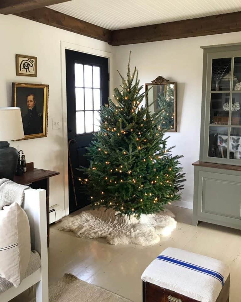 Faux Fur Christmas Tree Skirt and Vintage Décor