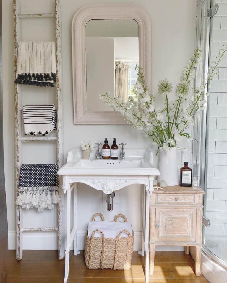 Bathroom Vanity Mirror with Pale Pink Frame