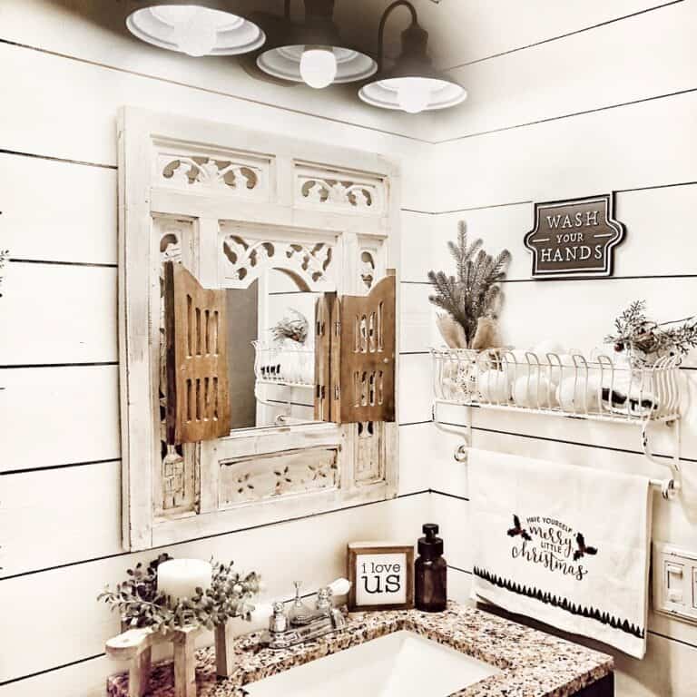 Rustic White Painted Wood Window Frame Mirror