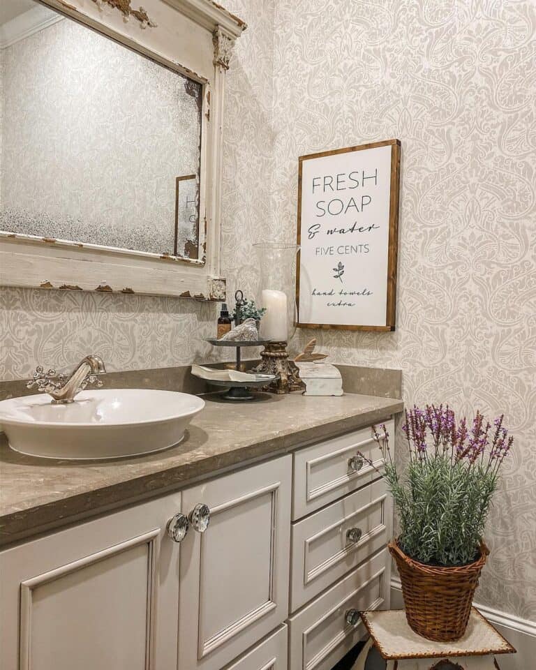 Beige Bathroom Mirror Wood Frame