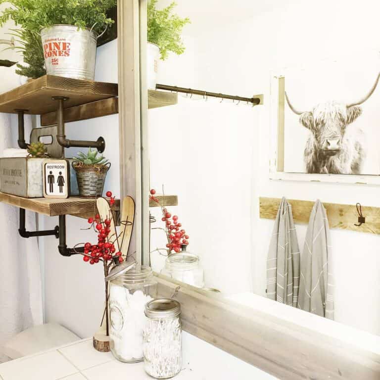 Rectangular Bathroom Mirror with Wood Frame
