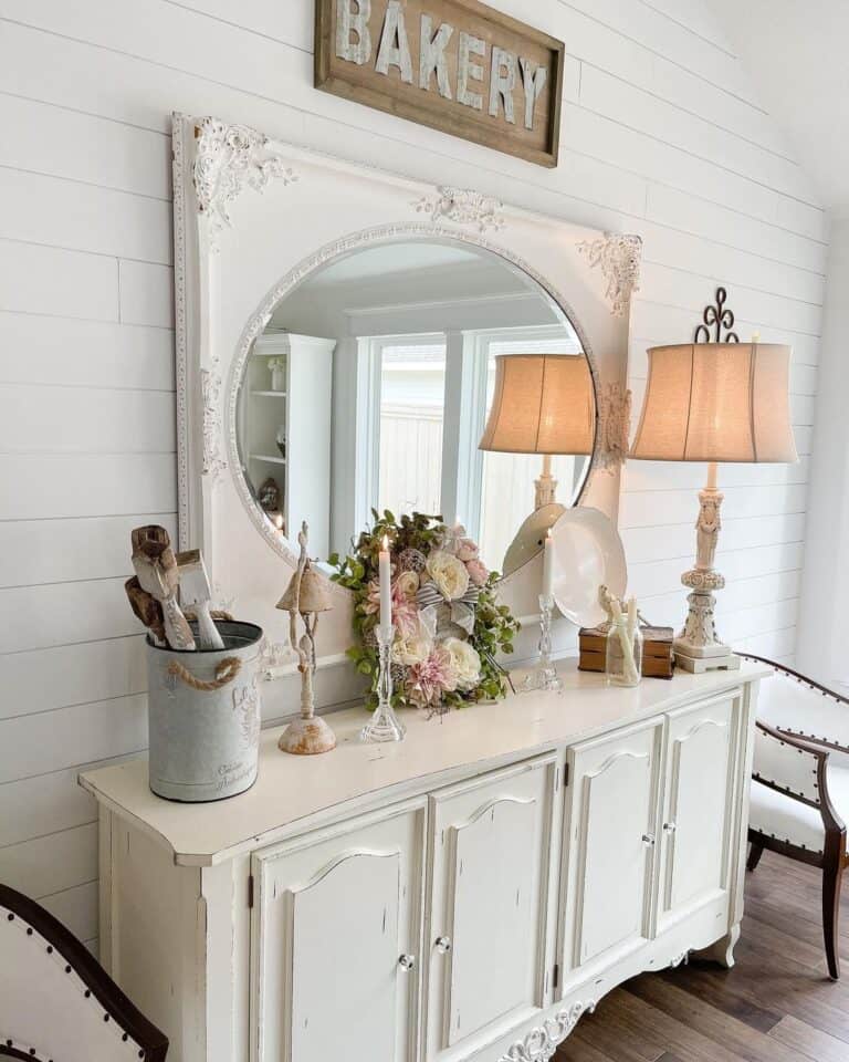 Oval Mirror with Rectangular White Frame