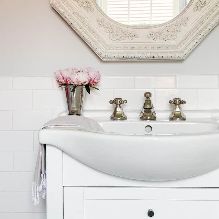Ornate Beige Frame Bathroom Mirror