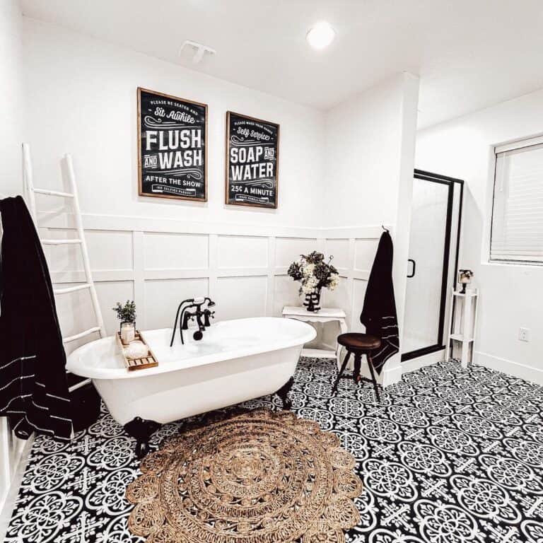 Bamboo Bath Caddy on Black Claw Foot Tub