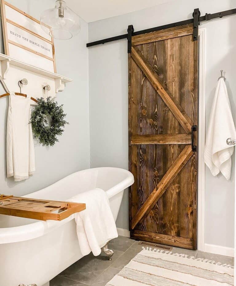 Bathroom with White Roll Top Bathtub