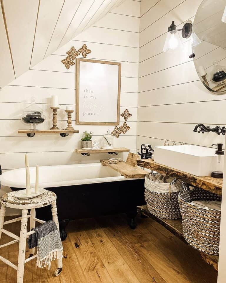 Bathroom with Black and White Bathtub