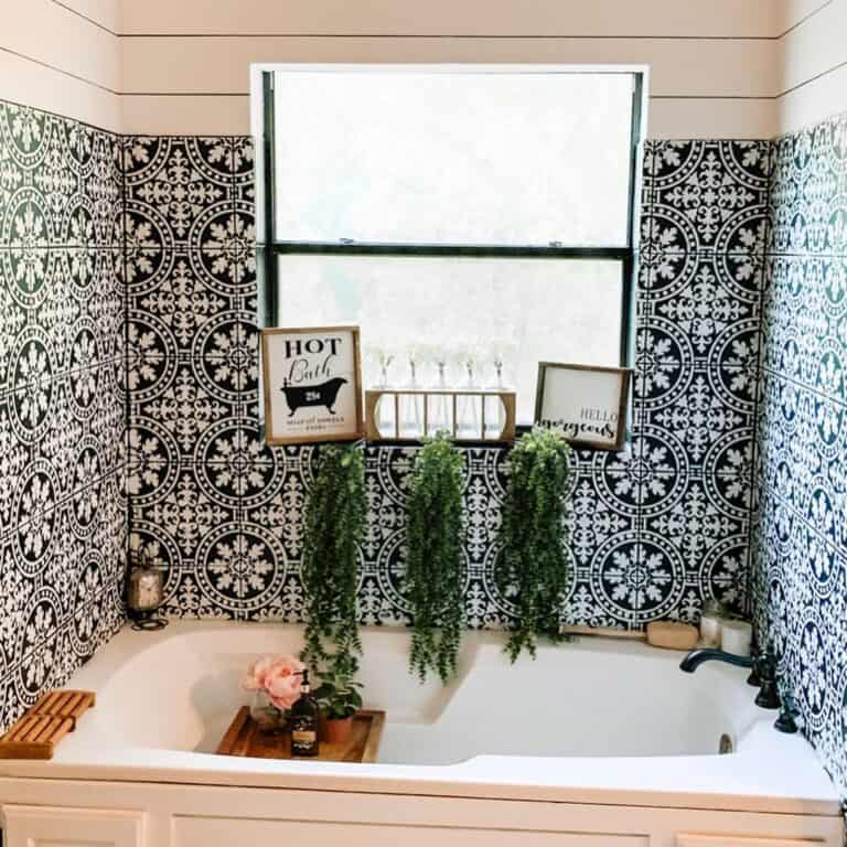 Black and White Mosaic Bathtub Surround
