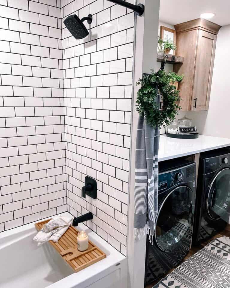 Tub Shower Combo with Bamboo Bathtub Caddy