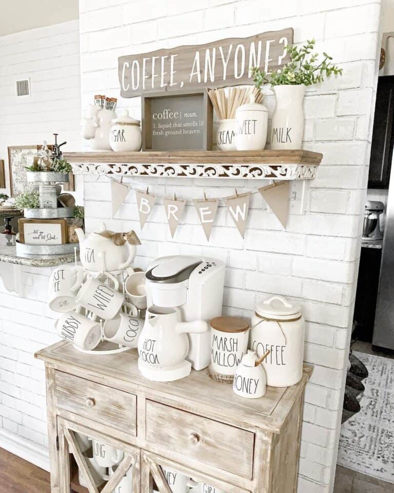 White Brick Kitchen with Coffee Station